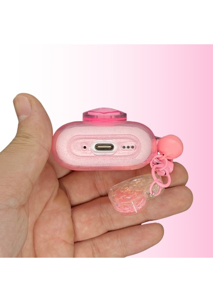 4. Nesil Uyumlu Simli Şeffaf Pembe 3D Kalpli Çan Anahtarlık Kancalı Premium Kulaklık Kılıfı fırsatları