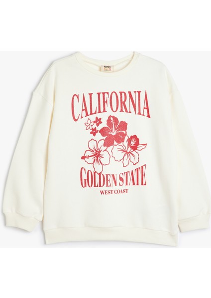 Baskılı Uzun Kollu Bisiklet Yaka Sweatshirt