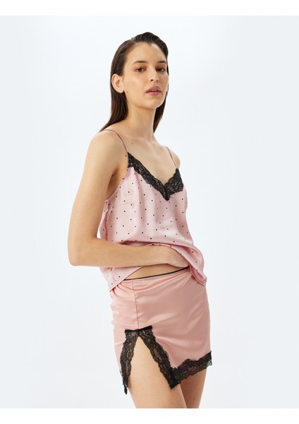 Dantel Detaylı Mini Etek Saten Pijama Altı