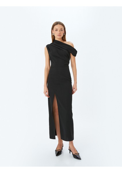 Yırtmaç Detaylı Asimetrik Tek Omuz Uzun Kalem Elbise fiyatları