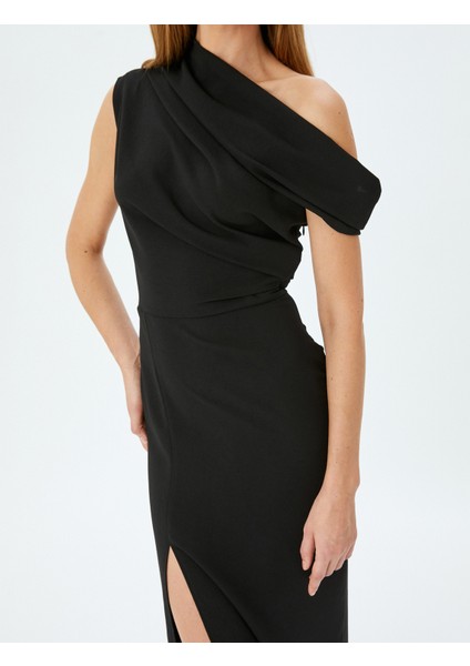 Yırtmaç Detaylı Asimetrik Tek Omuz Uzun Kalem Elbise indirimleri