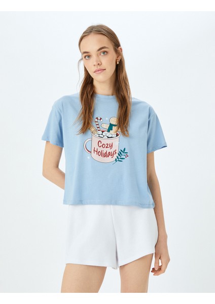 Yılbaşı Temalı Baskılı Kısa Kollu Pijama Üstü fiyatları
