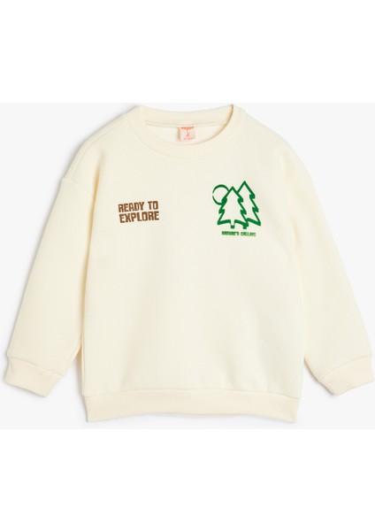 Doğa Temalı Bisiklet Yaka Baskılı Sweatshirt