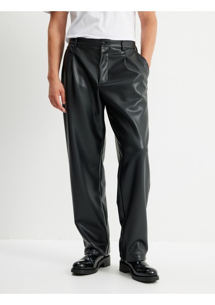 Suni Deri Pantolon Chino Cep Detaylı Düğmeli fırsatları