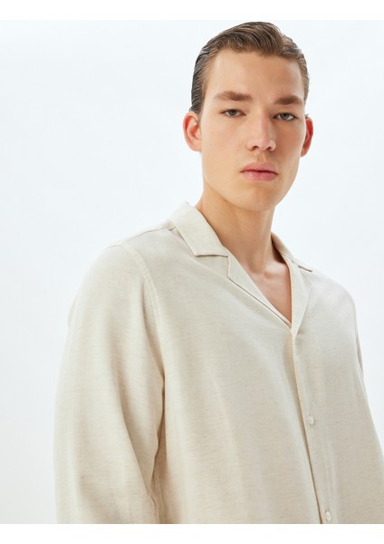 Klasik Gömlek Uzun Kollu Devrik Yaka Viskon Keten Karışımlı