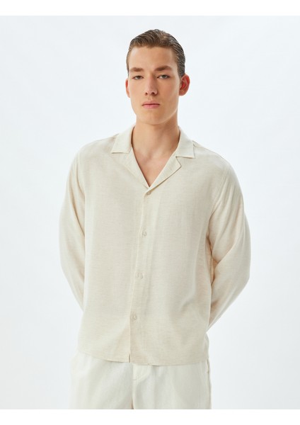 Klasik Gömlek Uzun Kollu Devrik Yaka Viskon Keten Karışımlı modelleri