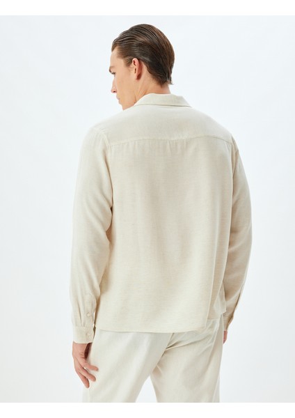 Klasik Gömlek Uzun Kollu Devrik Yaka Viskon Keten Karışımlı fırsatları