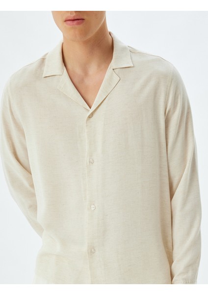 Klasik Gömlek Uzun Kollu Devrik Yaka Viskon Keten Karışımlı indirimleri