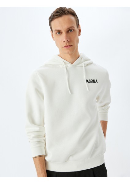 Pamuk Karışımlı Şardonlu Slogan Baskılı Kapşonlu Sweatshirt