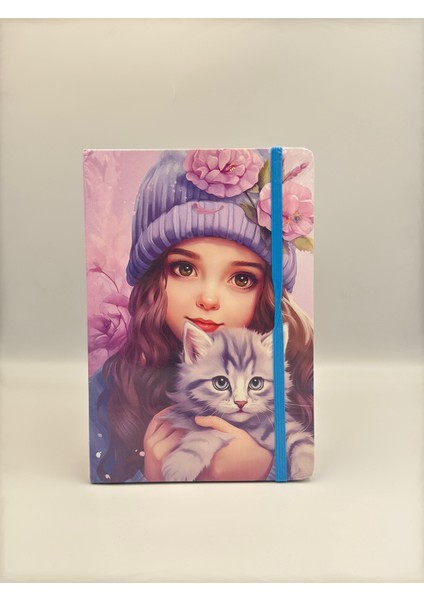 Kedi- Kız Temalı Çizgili Defter