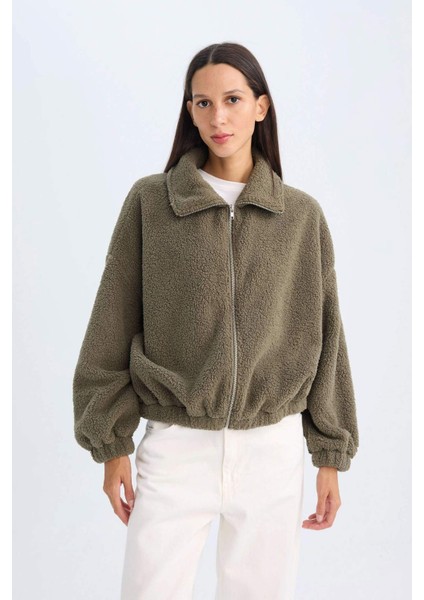 Oversize Geniş Kalıp Polo Yaka Welsoft Pelüş Fermuarlı Hırka C8229AX24WN modelleri