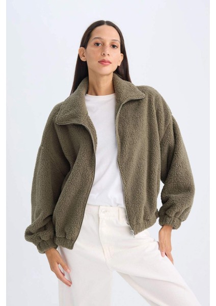 Oversize Geniş Kalıp Polo Yaka Welsoft Pelüş Fermuarlı Hırka C8229AX24WN fırsatları