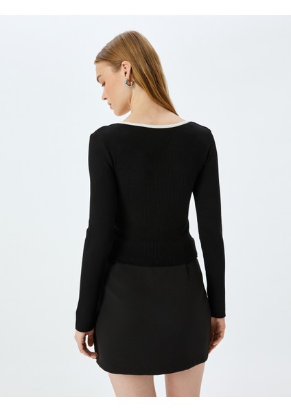 Kalp Yaka Fiyonk Detaylı Fitilli Uzun Kollu Slim Fit Bluz