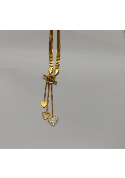 Kadın Çelik Taşlı Kalp Altın Gold Renk Kolye fırsatları