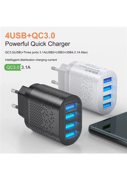 Hızlı Şarj Qc 3.0 4 USB Portlu 3.1A - 48W Çoklu Şarj Cihazı Beyaz