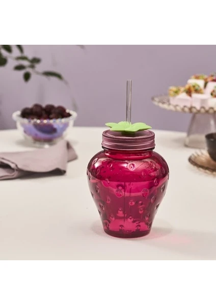 Çilek Transparent Pipetli Su Şişesi 750 ml