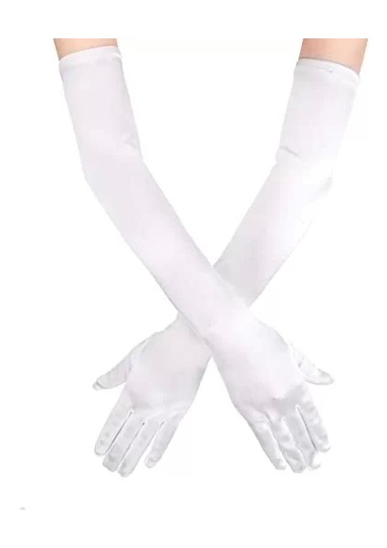 Beyaz Renk Dirseğe Kadar Uzun Kumaş Eldiven 40 cm fiyatları