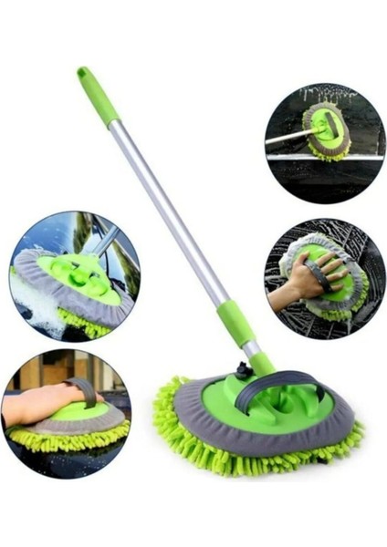 Teleskopik Makarna Mikrofiber Duvar, Cam, Yer ve Oto Yıkama Mop Paspas (1 Mikrofiber Başlık Yedekli)