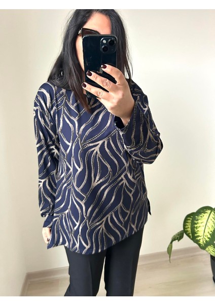 Kadın Büyük Beden Baskılı Sim Detaylı Bluz -BGB63 fiyatları