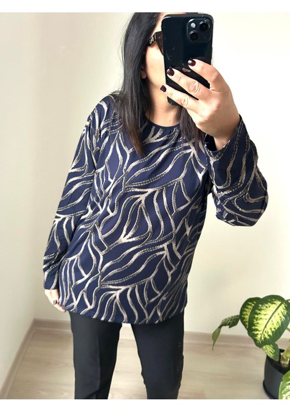 Kadın Büyük Beden Baskılı Sim Detaylı Bluz -BGB63 modelleri