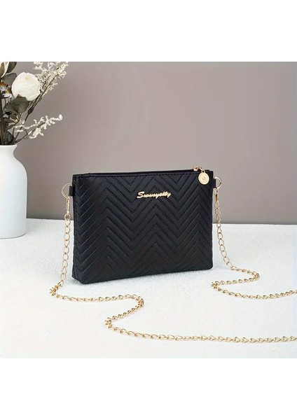 Şık Çizgili Kadın Çantası Zincir Kayışlı