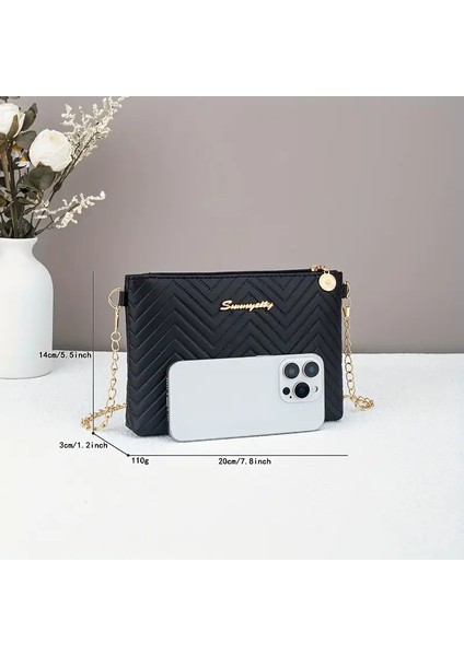 Şık Çizgili Kadın Çantası Zincir Kayışlı modelleri