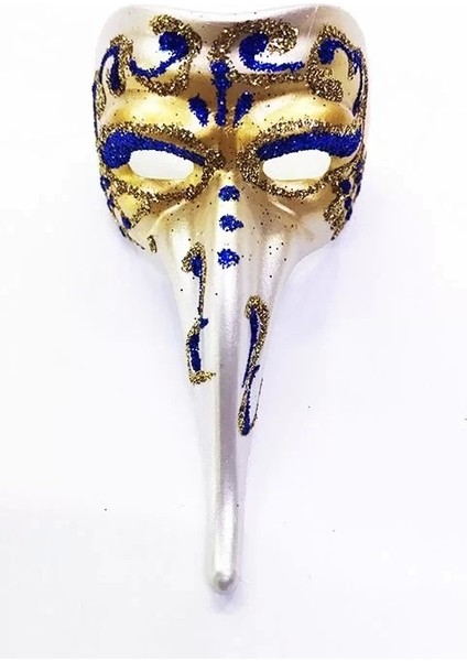 Mavi Renk Işlemeli Seramik Malzemeden Imal Venedik Uzun Maske Magnet