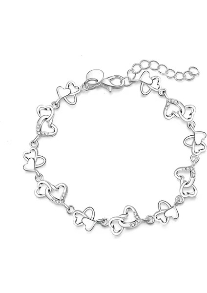 925 Ayar Gümüş Kalp Figürlü Taşlı Yeni Model Bileklik Sevgiliye Hediye