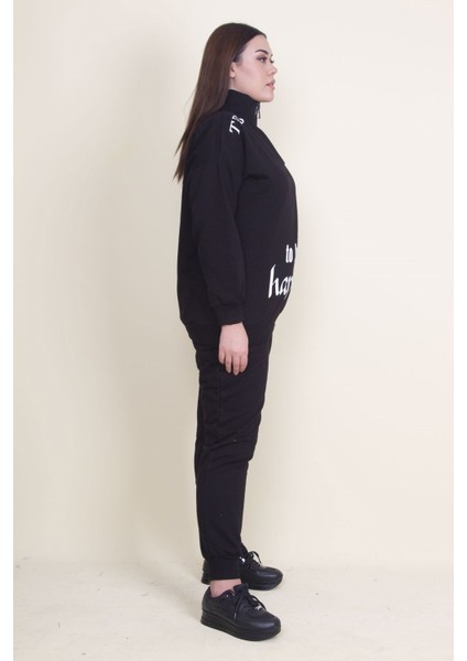 Kadın Gri Pat Fermuar Detaylı Şardonlu Baskılı Eşofman Takım 65N21019 modelleri