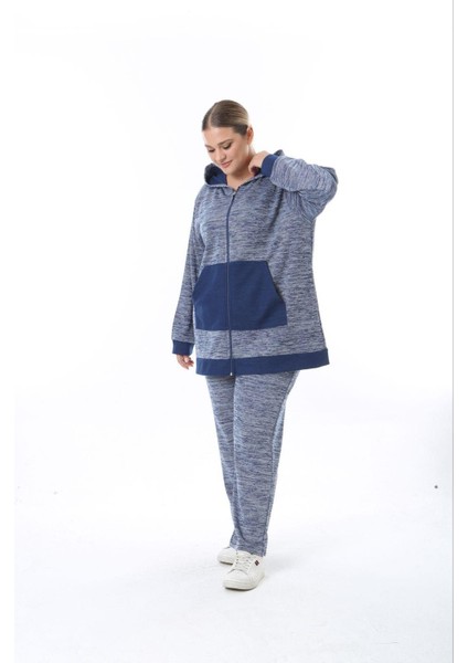 Kadın Büyük Beden Lacivert Selanik Çelik Örme Kapüşonlu Eşofman Takım 65N38326 fiyatları