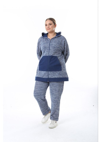 Kadın Büyük Beden Lacivert Selanik Çelik Örme Kapüşonlu Eşofman Takım 65N38326 modelleri