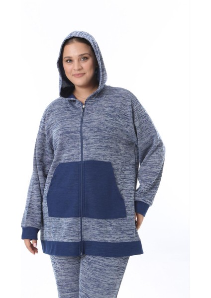 Kadın Büyük Beden Lacivert Selanik Çelik Örme Kapüşonlu Eşofman Takım 65N38326 indirimleri
