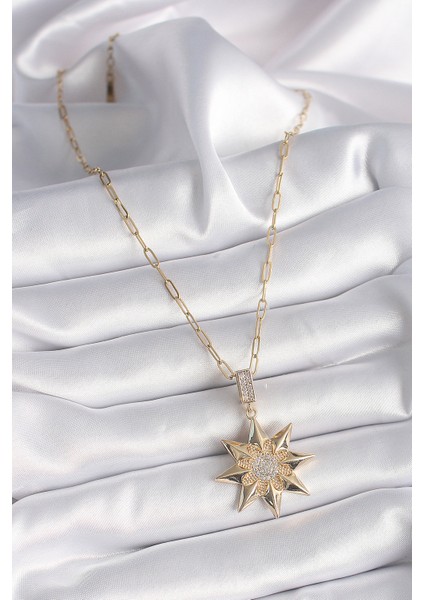 316L Çelik Gold Renk Zirkon Taşlı Kutup Yıldızı Model Kadın Kolye fiyatları