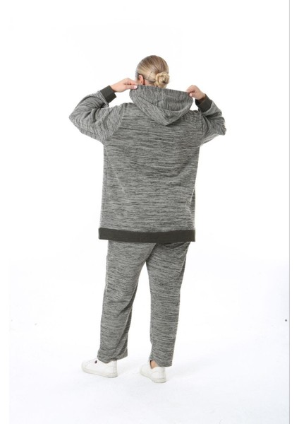 Kadın Büyük Beden Haki Selanik Çelik Örme Kapüşonlu Eşofman Takım 65N38326 fırsatları