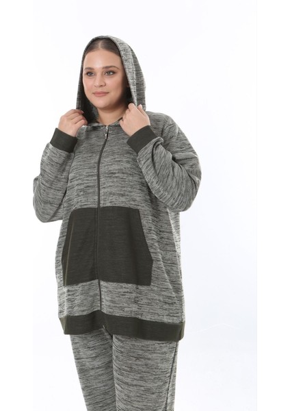 Kadın Büyük Beden Haki Selanik Çelik Örme Kapüşonlu Eşofman Takım 65N38326 indirimleri