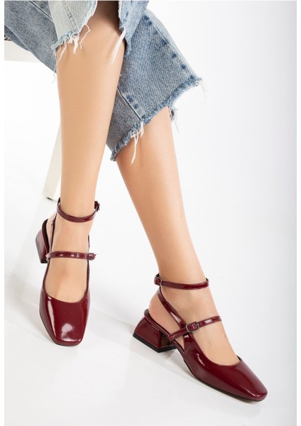St-003 Bordo Rugan Günlük 4 Cm Topuklu Bayan Ayakkabı