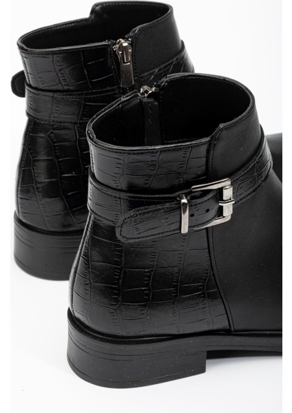 165-204/1 Siyaha Kroko Toka Aksesuarlı Fermuarlı Günlük Kadın Bot indirimleri