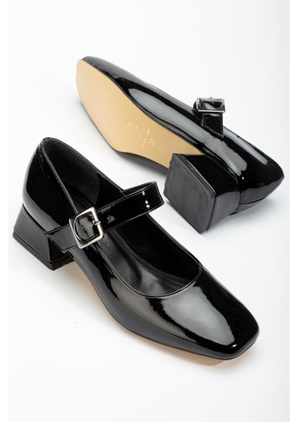 ST-006 Siyah Rugan Günlük 4 cm Topuklu Bayan Ayakkabı fırsatları