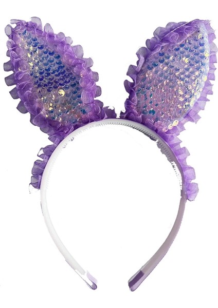 Kenarları Dantelli Mor Pullu Payetli LED Işıklı Tavşan Kulak Taç 23X19 cm modelleri