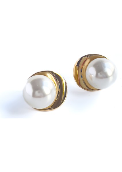 Gold Detaylı Çelik Inci Küpe