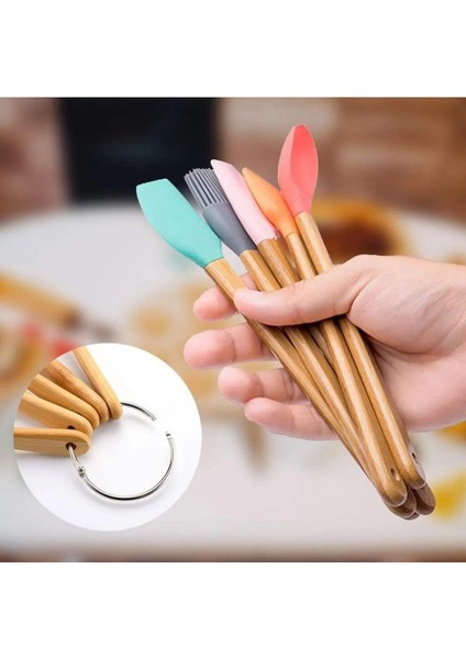 Bambu Saplı Silikon 5 Renkli Mini Spatula Fırça