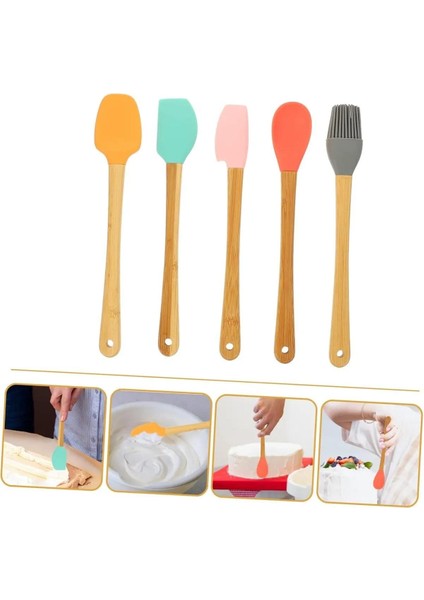 Bambu Saplı Silikon 5 Renkli Mini Spatula Fırça