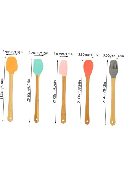 Bambu Saplı Silikon 5 Renkli Mini Spatula Fırça