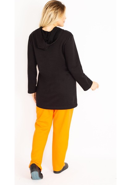 Kadın Mavi Cep Kombinli Kapşonlu Önü Fermuarlı Sweatshirt Pantolon Takım 65N34904 fırsatları