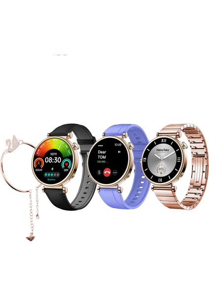 Teko Rw-43 Gerçek Amoled Ekran Android Ios Harmonyos Uyumlu 3 Kordonlu Bileklik Hediyeli Akıllı Saat Gold