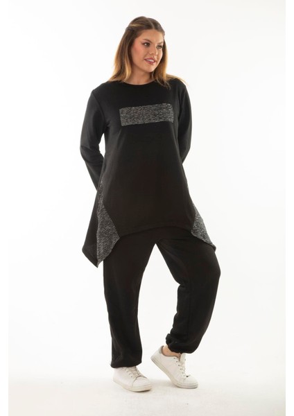 Kadın Büyük Beden Siyah Sim Detaylı Sweatshirt Pantolon Ikili Takım 65N37054 fırsatları