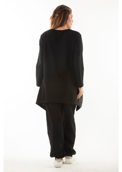 Kadın Büyük Beden Siyah Sim Detaylı Sweatshirt Pantolon Ikili Takım 65N37054 indirimleri