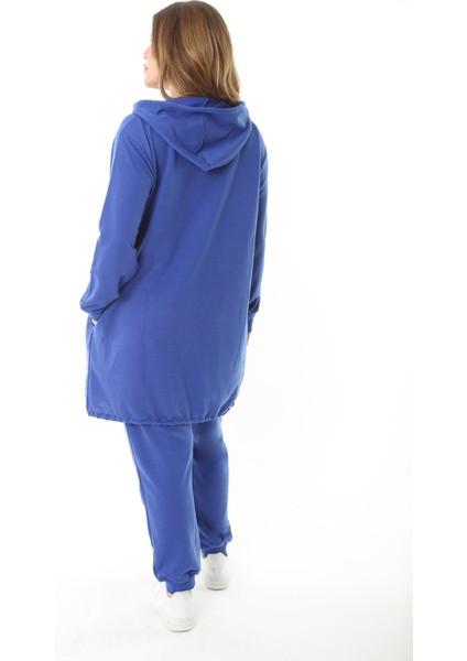 Kadın Büyük Beden Gri Baskı ve Fermuar Detaylı Kapşonlu Sweatshirt Pantolon Takım 65N37128 fırsatları