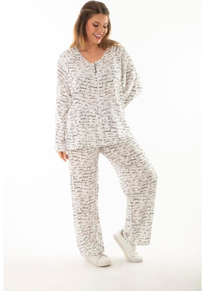 Kadın Büyük Beden Kemik Dokuma Viskon Kumaş Ön Fermuarlı Bluz Pantolon Ikili Takım 65N37005 indirimleri