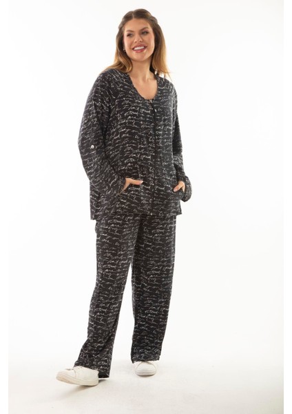 Kadın Büyük Beden Kemik Dokuma Viskon Kumaş Ön Fermuarlı Bluz Pantolon Ikili Takım 65N37005 fiyatları